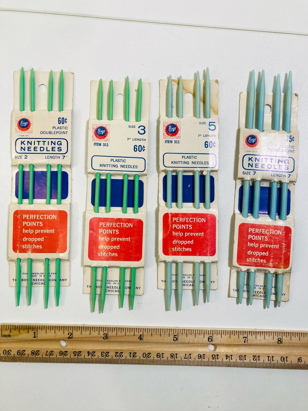 4 sets New Vintage Boye Double Pointed Plastic Knitting Needles 7” Length